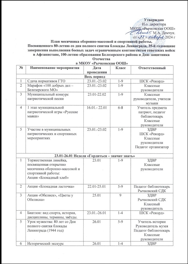 План месячника оборонно- массовой и спортивной работы.